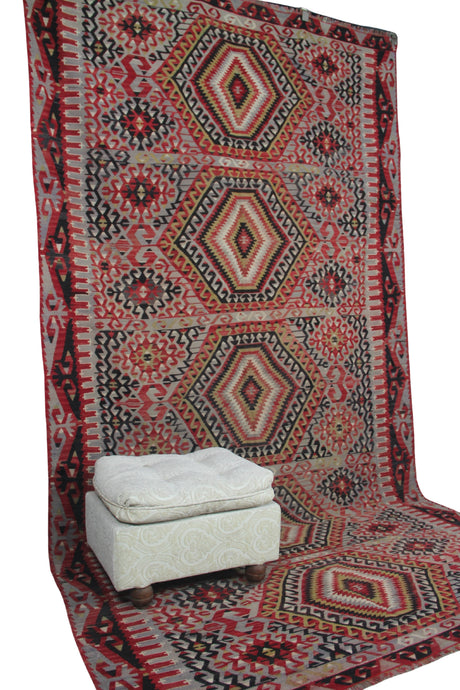 Curated Vintage Kilim Rug - 5x11 ft | Handmade Oriental Area Rug for Living Room