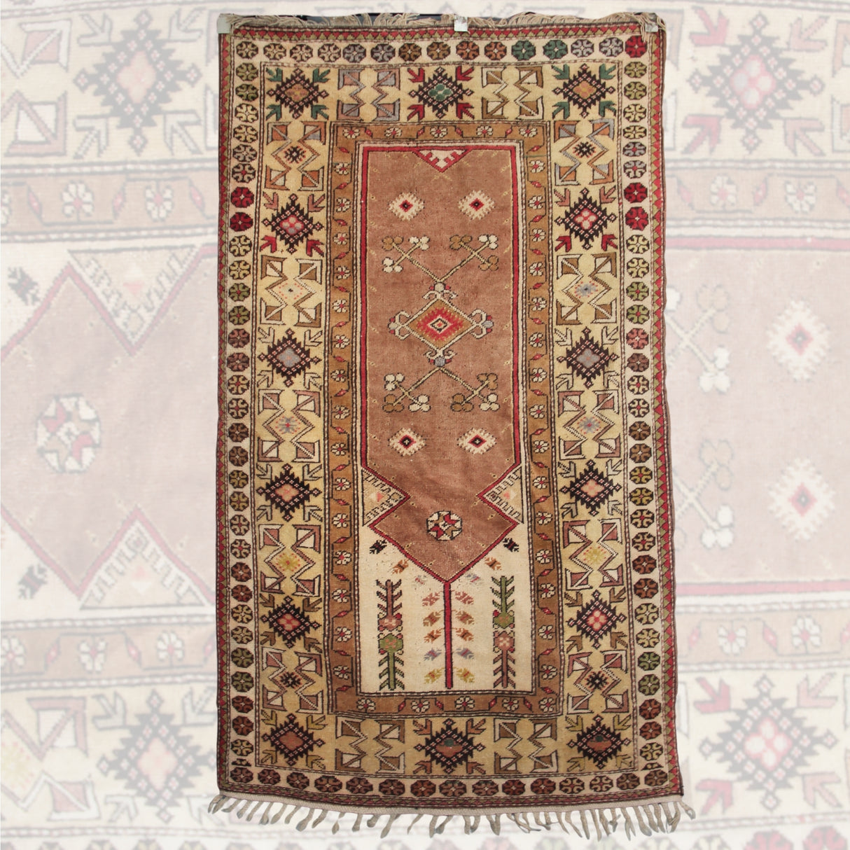 Vintage Handmade Turkish Rug - 3x6 ft | Brown Tribal Oushak Carpet for Bedroom
