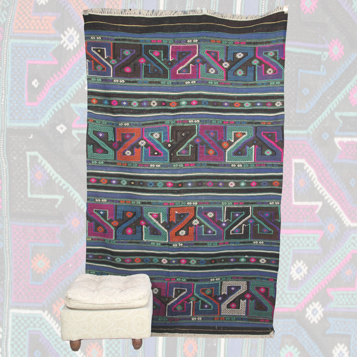 Curated Vintage Turkish Kilim - 5x8 ft | Wool Handmade Rustic Rug for Living Room