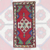 Vintage Handmade Red Carpet - 2x5 ft | Wool Rustic Turkish Area Rug