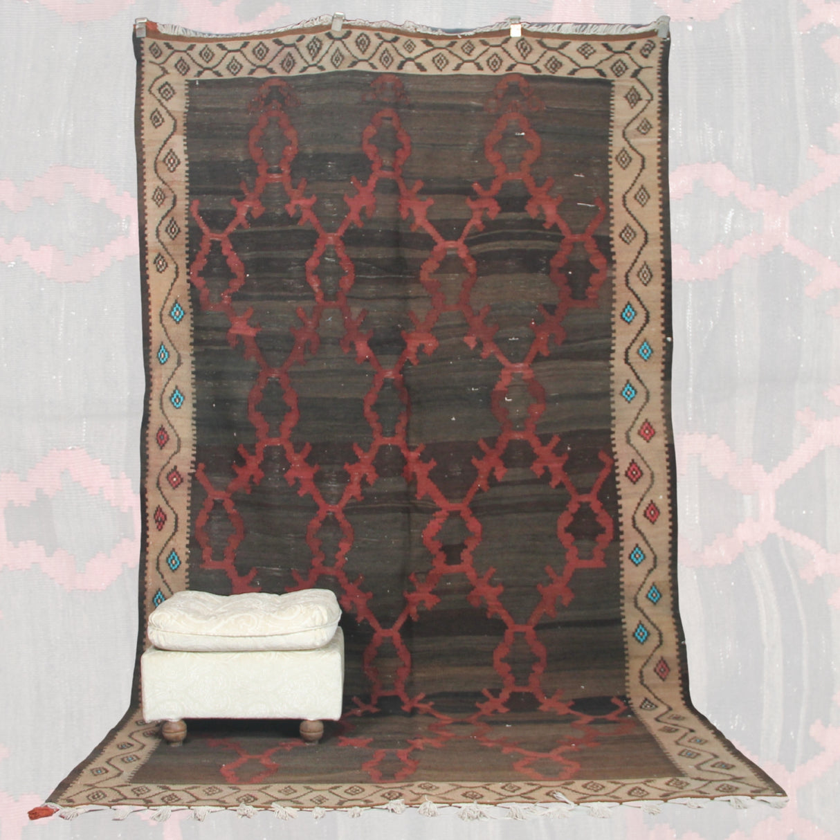 Oversize Vintage Brown Kilim - 6x10 ft | Handmade Bohemian Turkish Rug