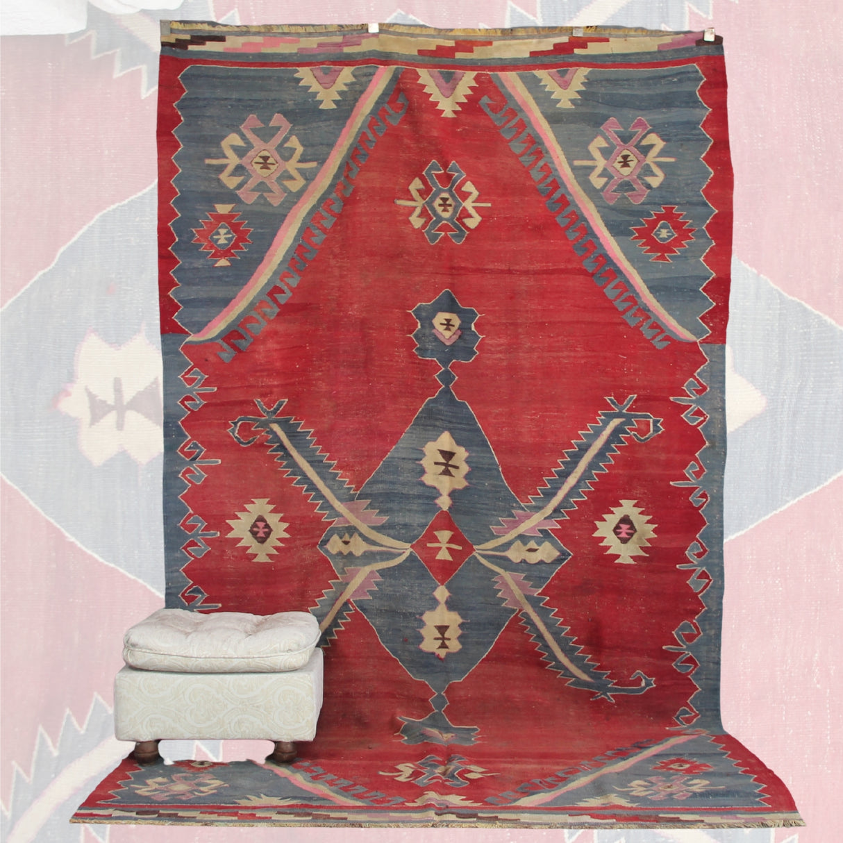 Curated Antique Red Kilim - 6x10 ft | Vintage Handmade Oushak Rug for Area