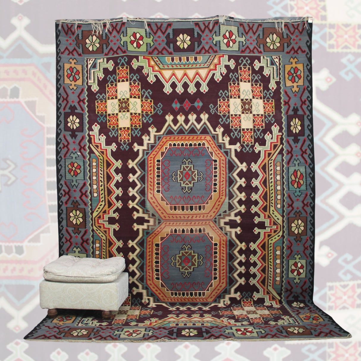 Curated Vintage Purple Kilim - 6x10 ft | Wool Handmade Turkish Rug for Bedroom