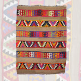 Vintage Southwestern Handmade Rug - 4x5 ft | Wool Brown Turkish Kilim Rug