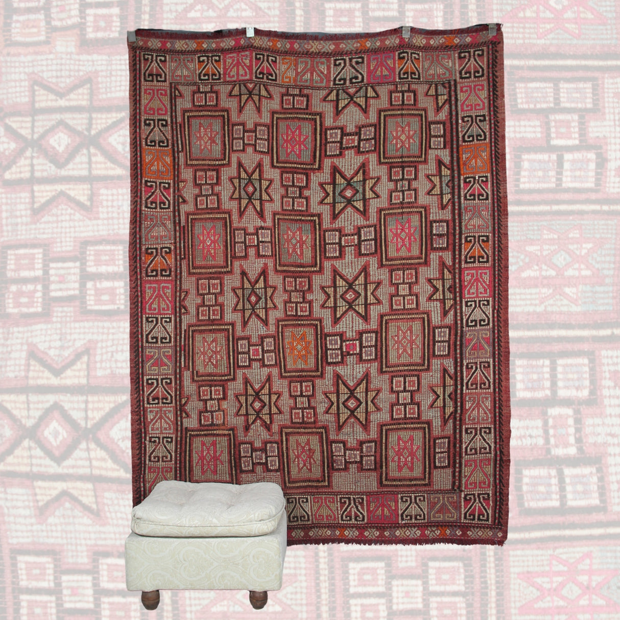 Curated Vintage Kilim Rug - 5x7 ft | Wool Handmade Turkish Rug for Living Room