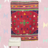 Red Vintage Tribal Kilim - 5x7 ft | Handmade Wool Turkish Rug for Bedroom