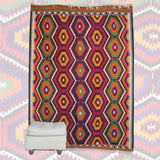 Curated Vintage Kilim Rug - 5x8 ft | Red Geometric Turkish Carpet for Area