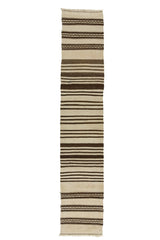Yün El Dokuma Bej Antika Kilim Yolluk / Mazgirt 46 x 237 cm