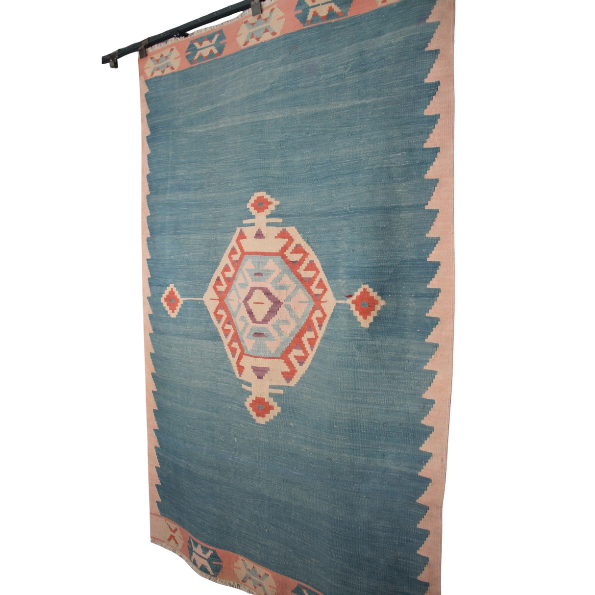 Vintage Blue Handmade Kilim - 3x6 ft | Turkish Tribal Flatweave Rug for Bedroom