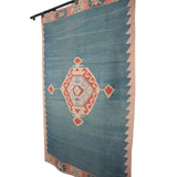 Vintage Blue Handmade Kilim - 3x6 ft | Turkish Tribal Flatweave Rug for Bedroom