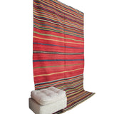 Vintage Striped Red Kilim - 5x8 ft | Bohemian Tribal Turkish Rug for Area