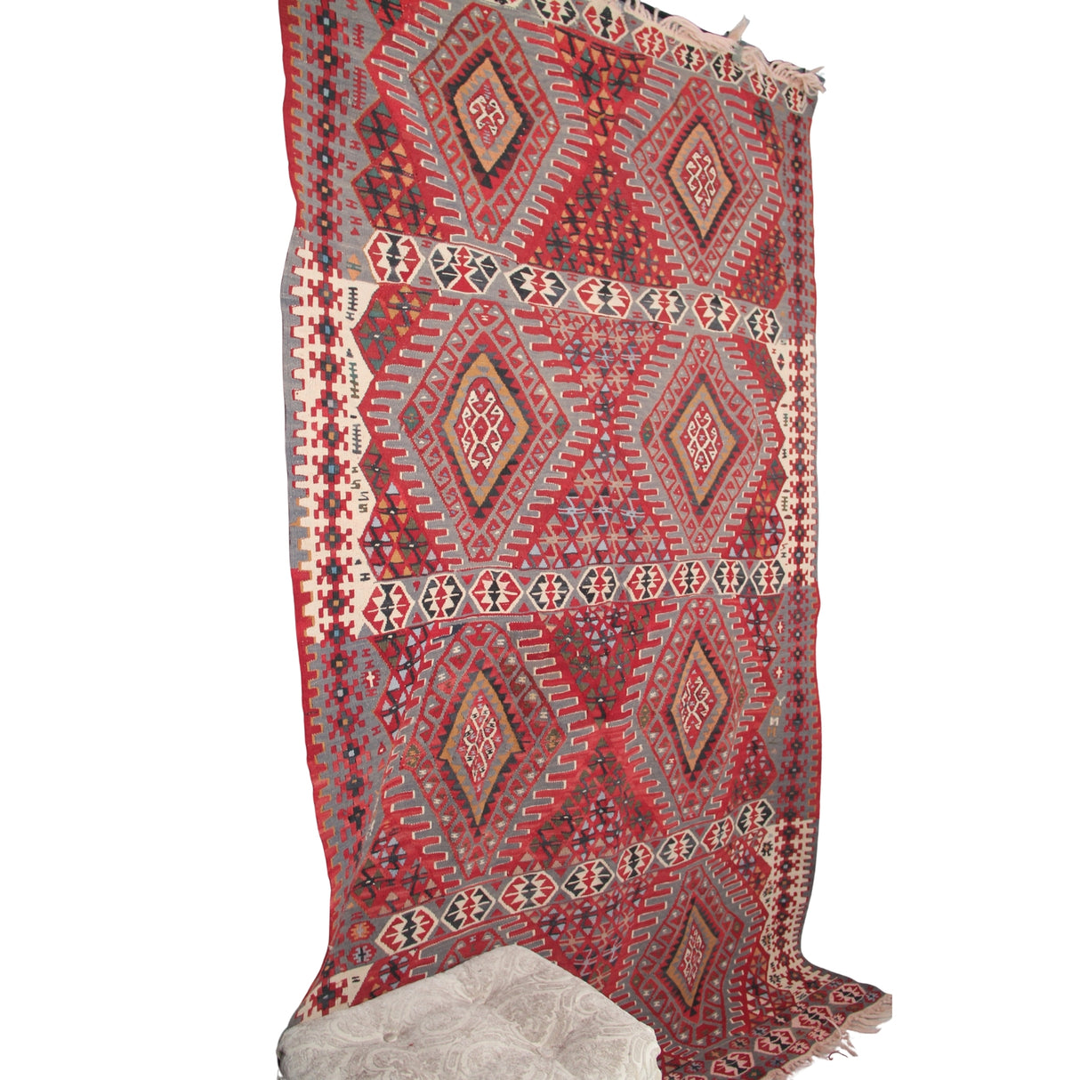 Vintage Curated Turkish Kilim - 4x8 ft | Wool Anatolian Red Boho Rug for Area
