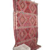 Vintage Curated Turkish Kilim - 4x8 ft | Wool Anatolian Red Boho Rug for Area