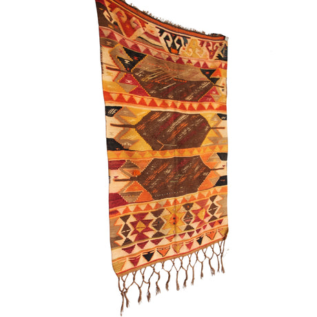 Curated Antique Wool Kilim - 3x4 ft | Orange Vintage Turkish Rug for Home Decor