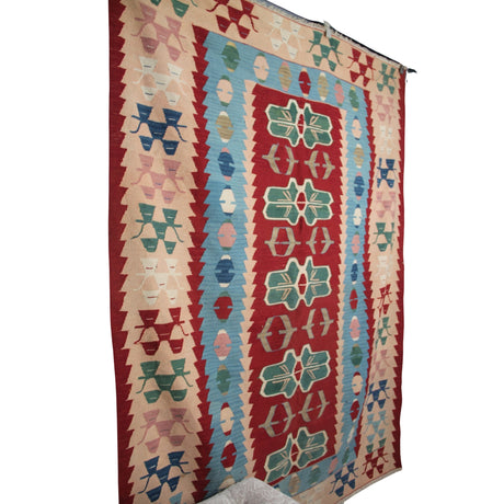 Vintage Tribal Red Kilim - 5x7 ft | Wool Handmade Turkish Rug for Living Room