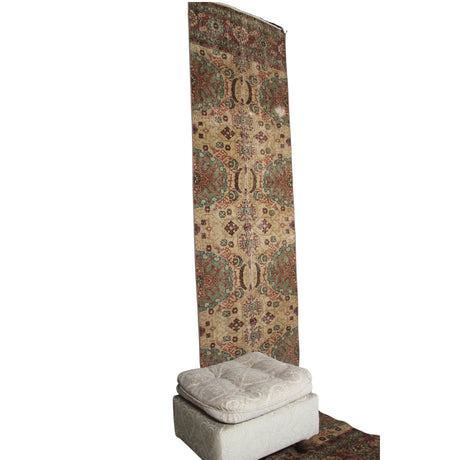 Vintage Oriental Rug Runner - 2x9 ft | Wool Beige Oushak Carpet for Hallway