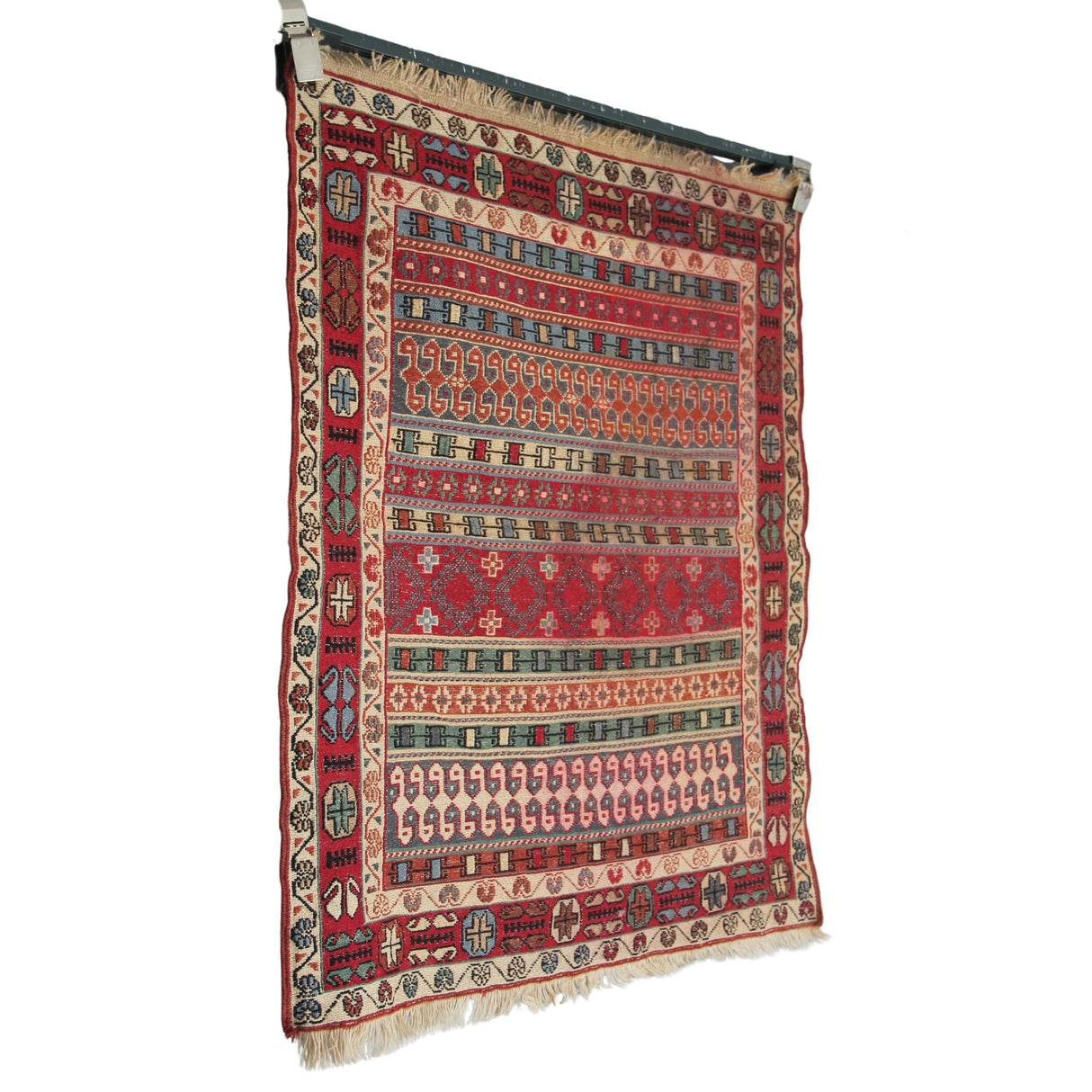 Vintage Soumak Kilim Rug - 3x3 ft | Wool Handmade Rustic Carpet for Area
