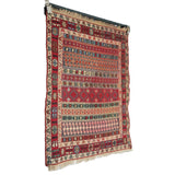 Vintage Soumak Kilim Rug - 3x3 ft | Wool Handmade Rustic Carpet for Area
