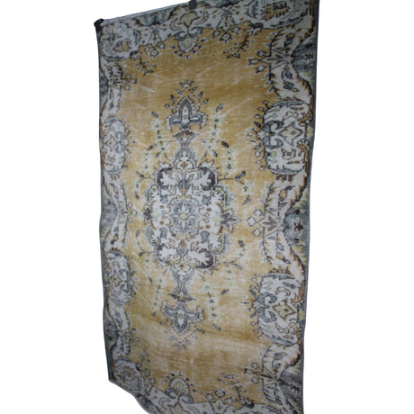 Vintage Yellow Handmade Rug - 3x6 ft | Handwoven Turkish Area Rug for Dining Room