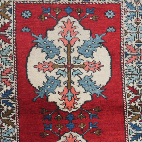 Vintage Red Accent Carpet - 3x5 ft | Handmade Tribal Nomadic Rug for Living Room