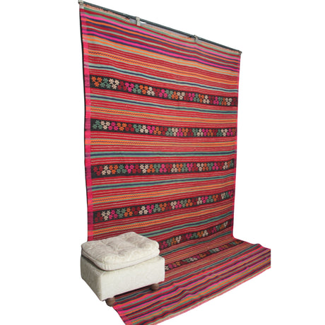 Vintage Pink Boho Rug - 6x9 ft | Handmade Turkish Wool Kilim for Living Room