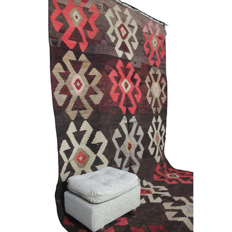 Brown Vintage Wool Kilim - 6x11 ft | Oversize Turkish Area Rug for Living Room