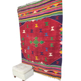 Red Vintage Tribal Kilim - 5x7 ft | Handmade Wool Turkish Rug for Bedroom