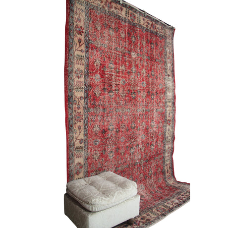 Vintage Red Oushak Rug - 5x9 ft | Wool Rustic Turkish Carpet for Living Room