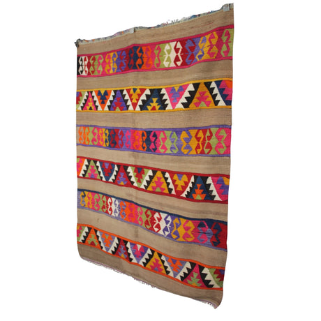 Vintage Southwestern Handmade Rug - 4x5 ft | Wool Brown Turkish Kilim Rug