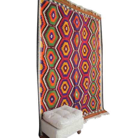 Curated Vintage Kilim Rug - 5x8 ft | Red Geometric Turkish Carpet for Area