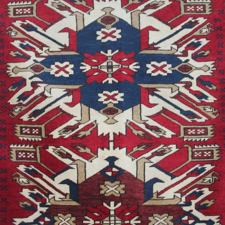 Curated Vintage Accent Rug - 3x6 ft | Handmade Red Wool Rug With Eclectic Pattern