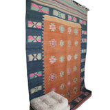 Orange Handmade Wool Kilim - 6x8 ft | Wool Vintage Turkish Rug for Living Room