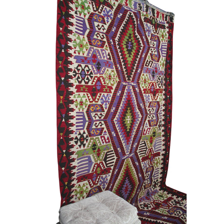 Vintage Handmade Turkish Kilim - 5x10 ft | Red Geometric Bohemian Rug for Area
