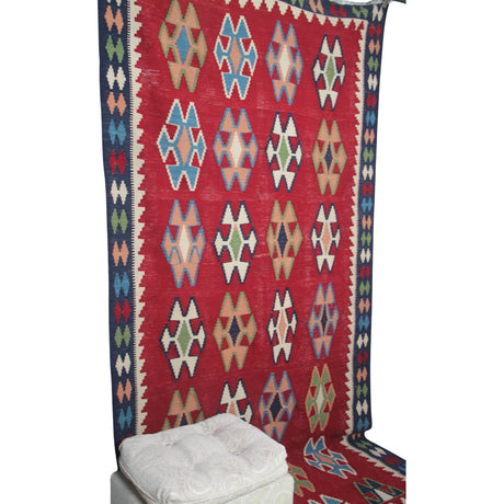 Vintage Red Handmade Kilim - 4x9 ft | Wool Southwestern Boho Rug for Area