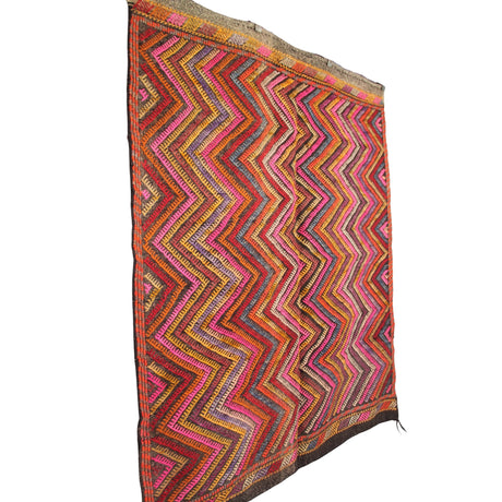 Vintage Multi-color Handmade Rug - 5x6 ft | Wool Anatolian Boho Kilim for Area
