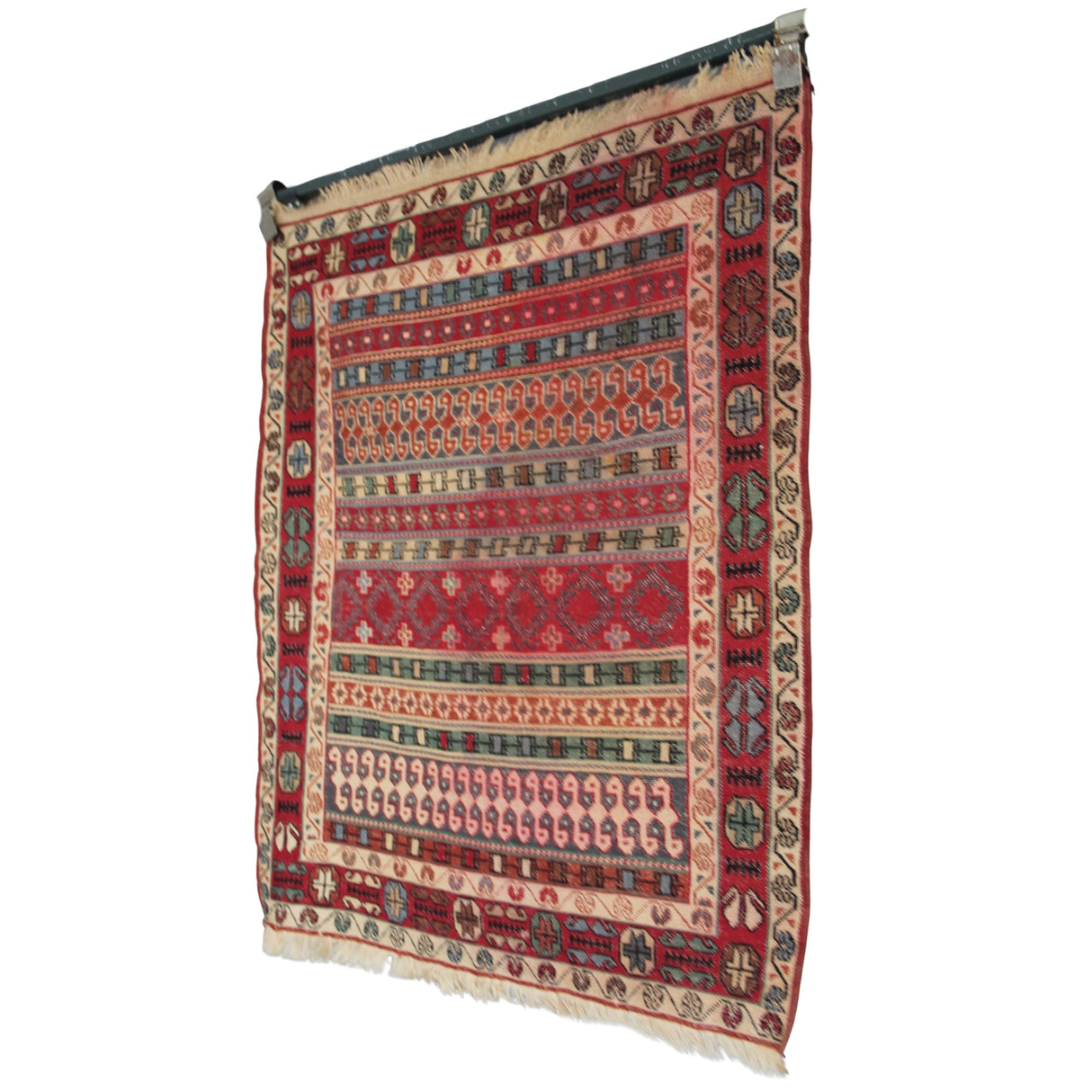 Vintage Soumak Kilim Rug - 3x3 ft | Wool Handmade Rustic Carpet for Area