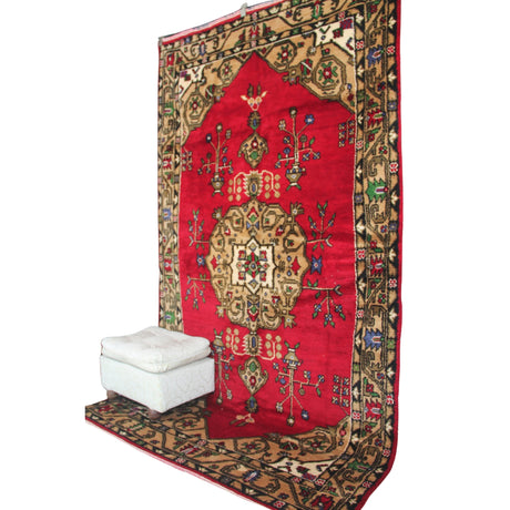 Curated Vintage Anatolian Rug - 5x9 ft | Red Handmade Turkish Carpet for Area