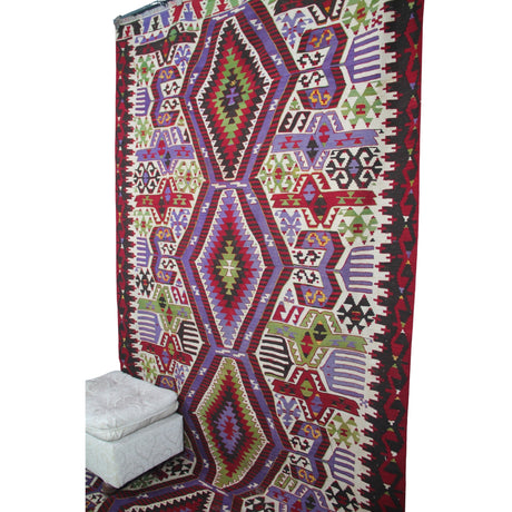 Vintage Handmade Turkish Kilim - 5x10 ft | Red Geometric Bohemian Rug for Area