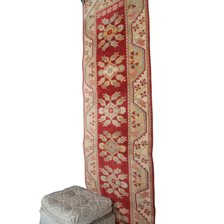 Vintage Wool Turkish Rug - 2x9 ft | Handmade Tribal Oushak Carpet for Hallway