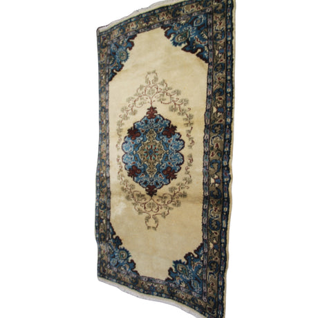 Vintage Beige Oushak Rug - 3x5 ft | Handmade Rustic Turkish Carpet for Area