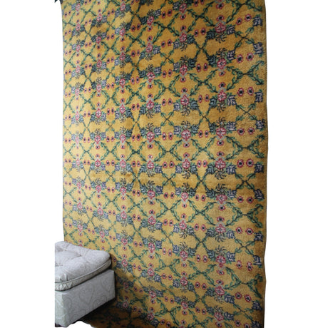 Vintage Handmade Yellow Rug - 5x8 ft | Wool Anatolian Oushak Carpet for Bedroom