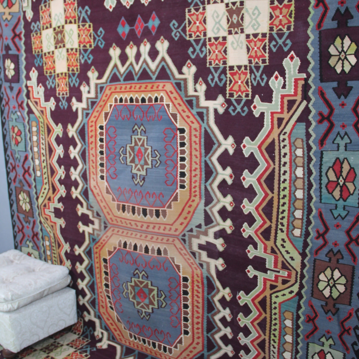 Curated Vintage Purple Kilim - 6x10 ft | Wool Handmade Turkish Rug for Bedroom