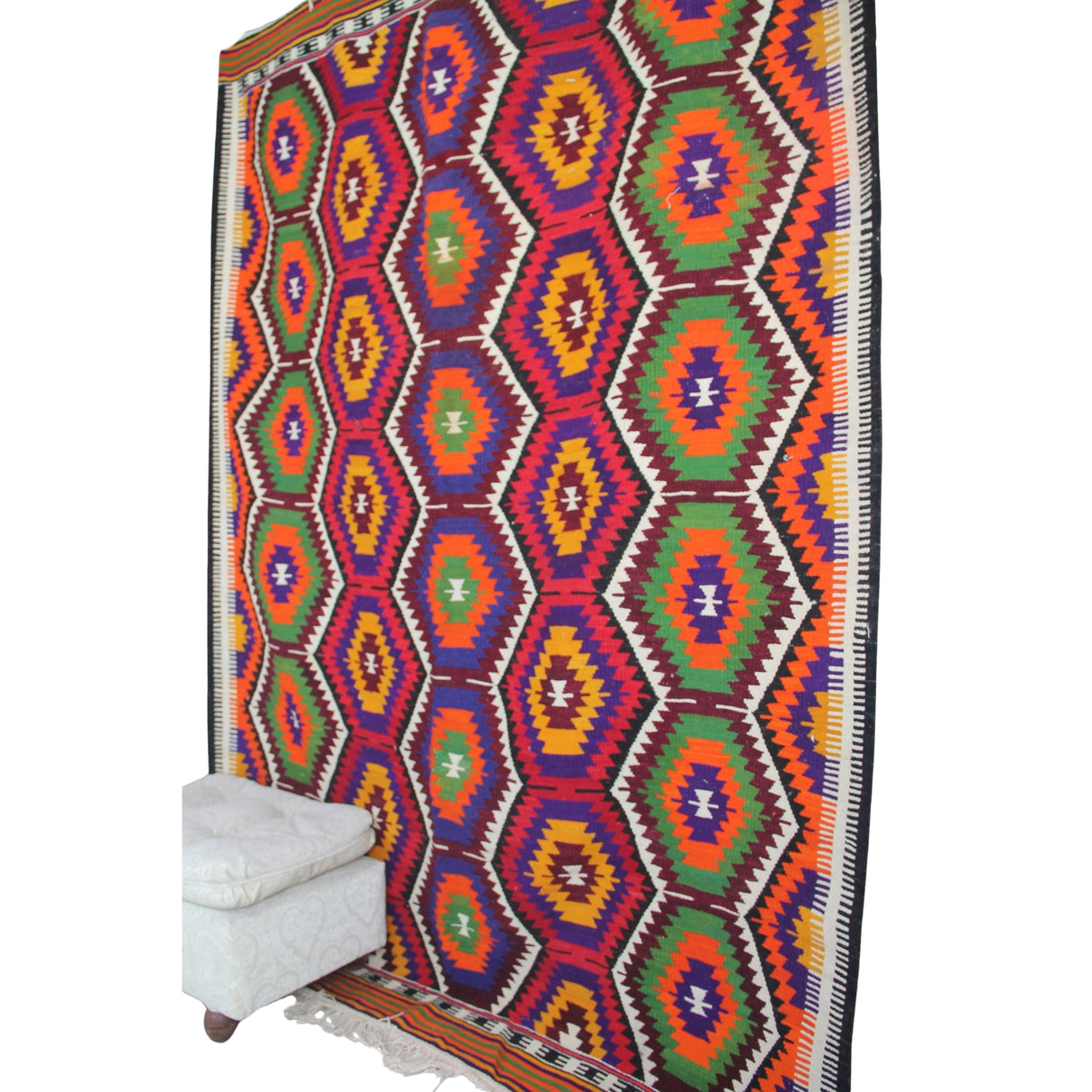 Curated Vintage Kilim Rug - 5x8 ft | Red Geometric Turkish Carpet for Area
