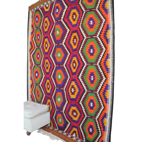 Curated Vintage Kilim Rug - 5x8 ft | Red Geometric Turkish Carpet for Area