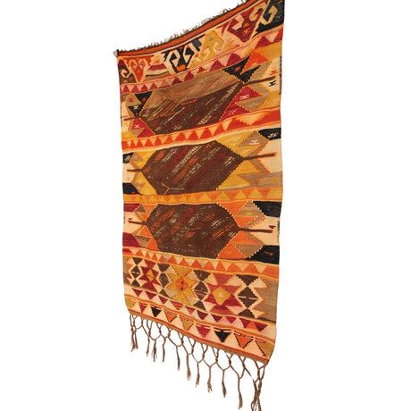 Curated Antique Wool Kilim - 3x4 ft | Orange Vintage Turkish Rug for Home Decor