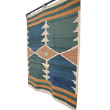 Vintage Wool Flatweave Rug - 3x4 ft | Handmade Aztec Design Blue Kilim