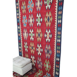 Vintage Red Handmade Kilim - 4x9 ft | Wool Southwestern Boho Rug for Area