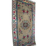Curated Vintage Wool Rug - 3x6 ft | Brown Floral Handmade Rug for Bedroom Area