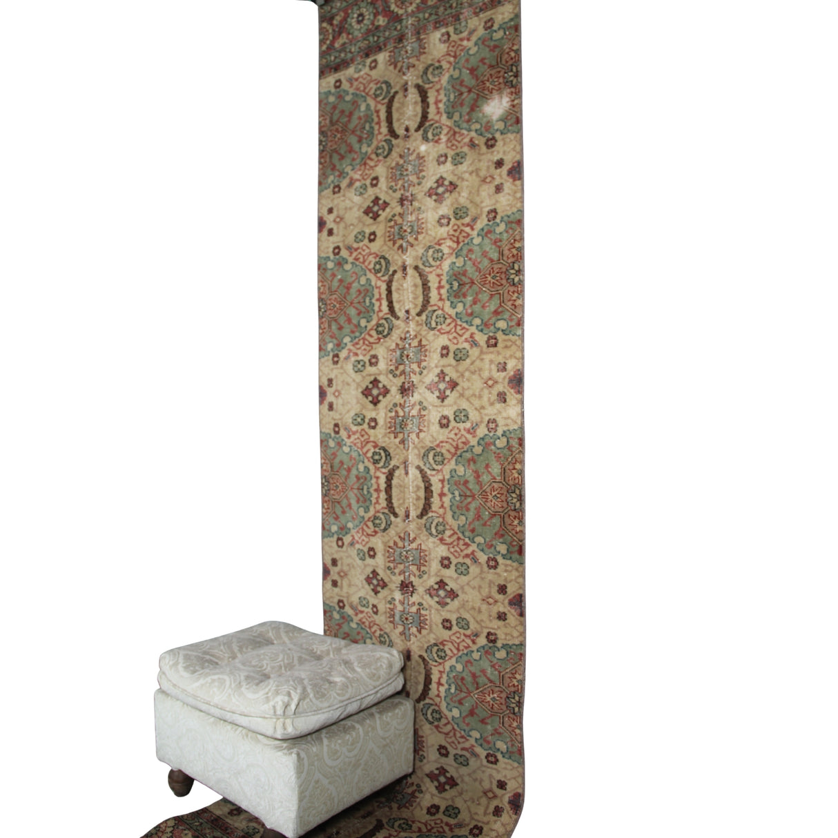 Vintage Oriental Rug Runner - 2x9 ft | Wool Beige Oushak Carpet for Hallway