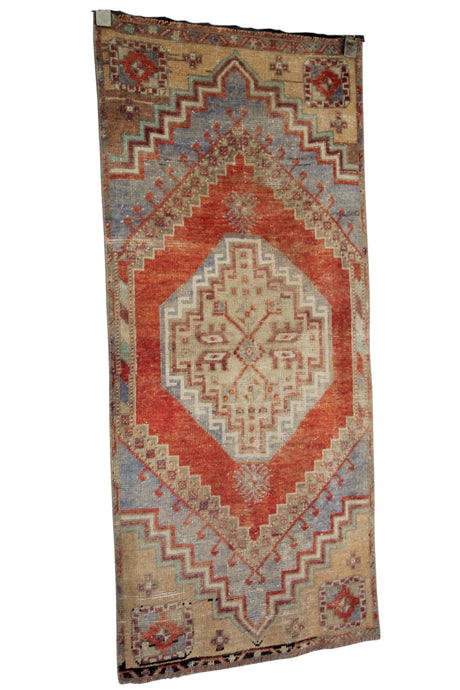 Vintage Handmade Oushak Rug - 2x4 ft | Wool Muted Red Turkish Carpet
